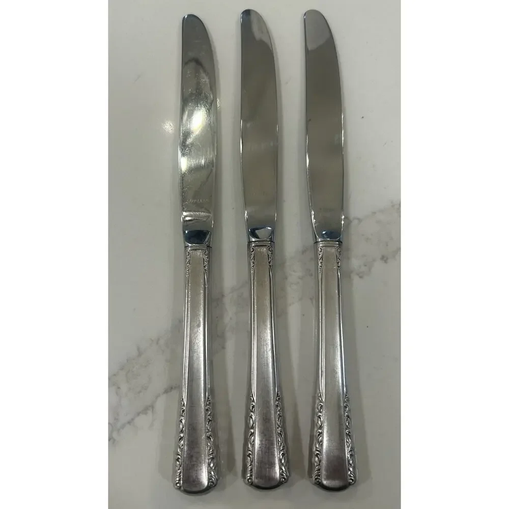 Vtg Set Of 3 Holmes & Edwards May Queen Dinner‎ Knives 9” Silverplate Inlaid IS